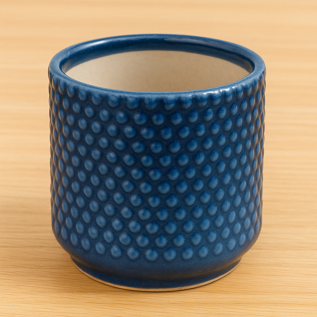 Blue Dotted Cylindrical Planter