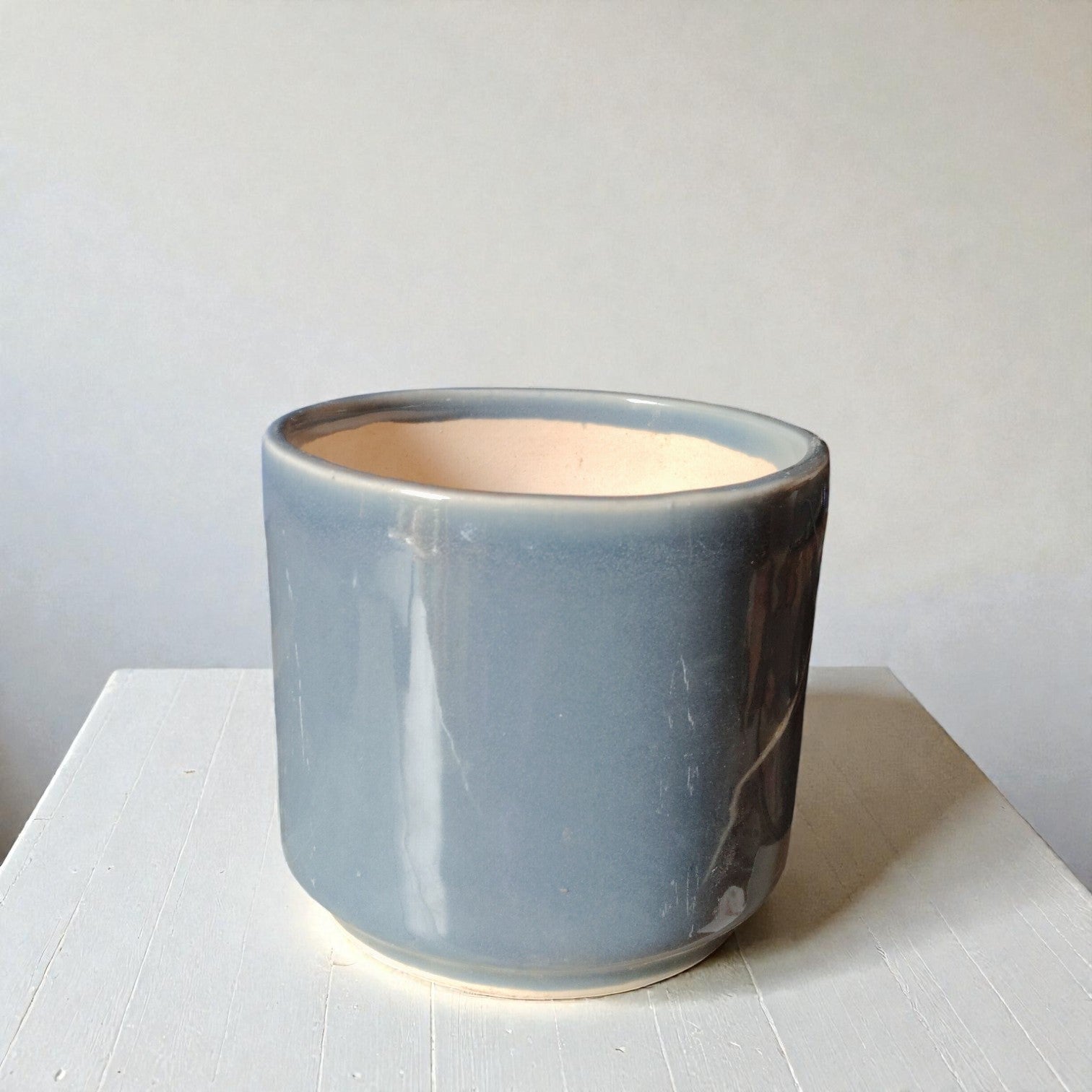Blue plain cylindrical ceramic pot by Plant Orbit