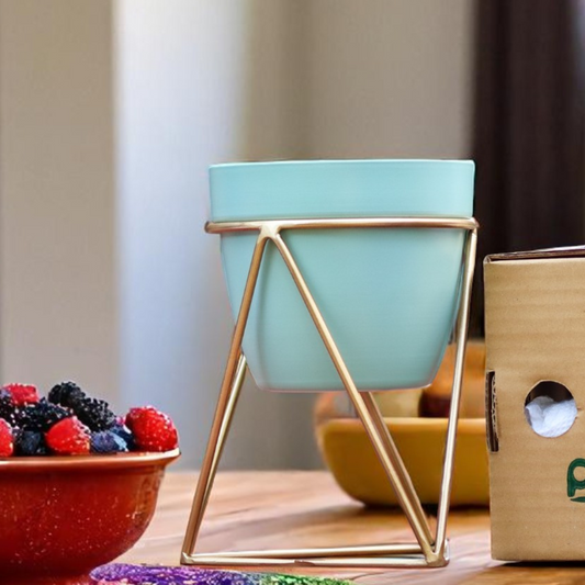 Light Blue Planter in Golden Stand 1113 E