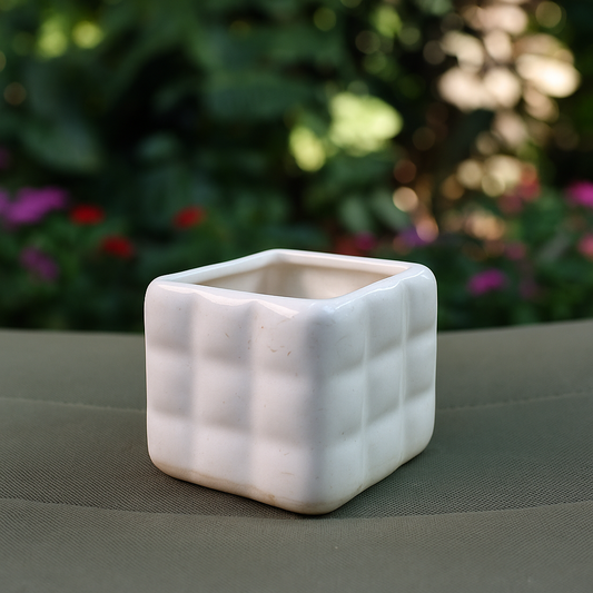 White Cubic Ceramic Planter