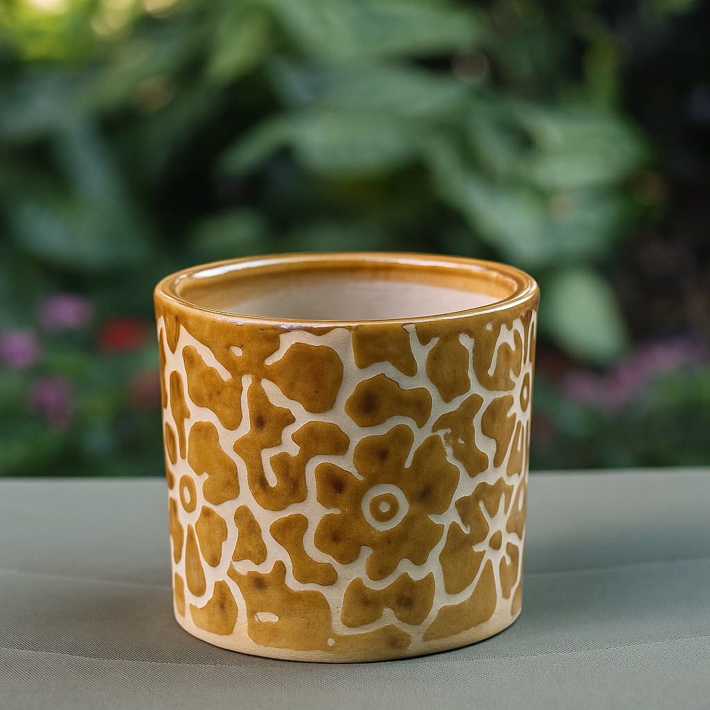 Orange Cylindrical Flower Pot