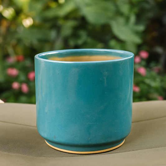 Sky Blue Plain Cylindrical Ceramic Pot