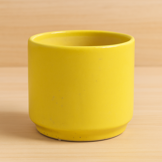 Yellow Plain Cylindrical Ceramic Pot