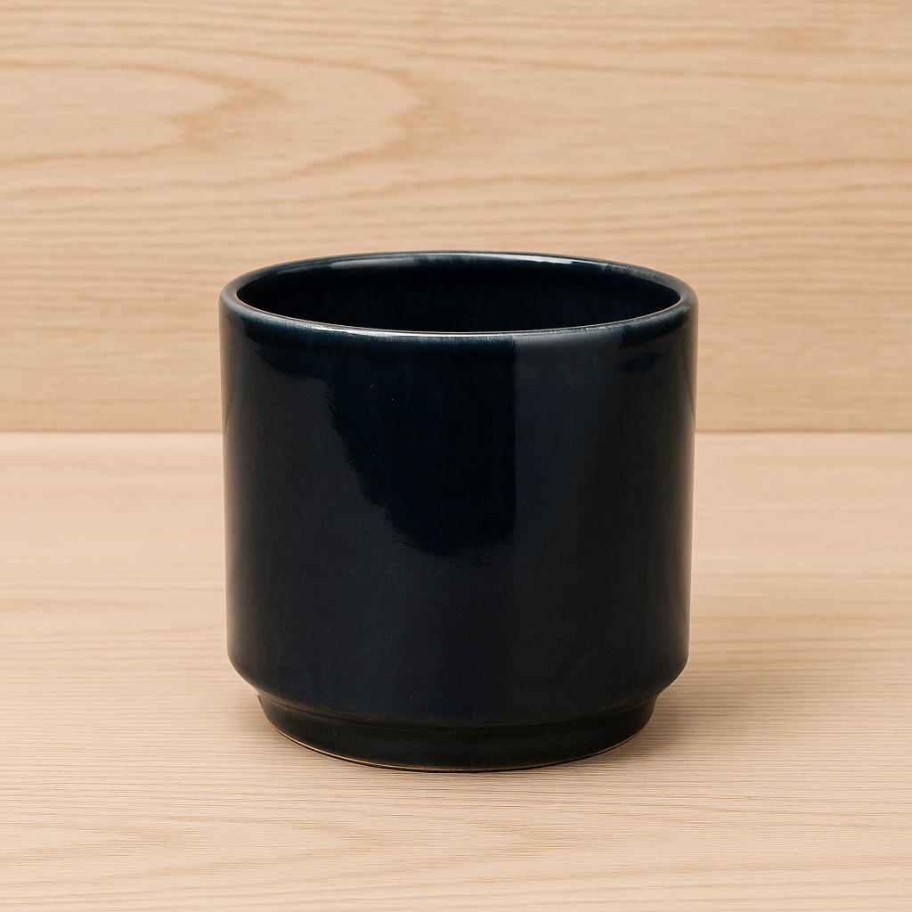 Black Plain Cylindrical Ceramic Pot