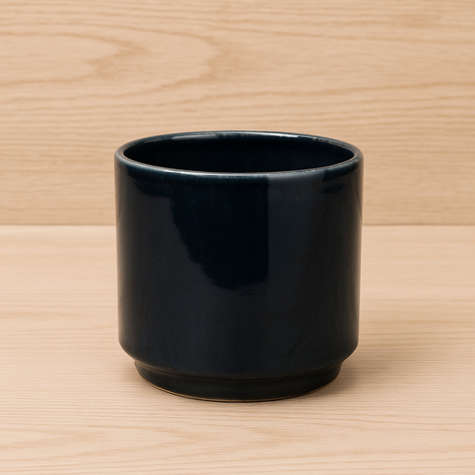 Black Plain Cylindrical Ceramic Pot