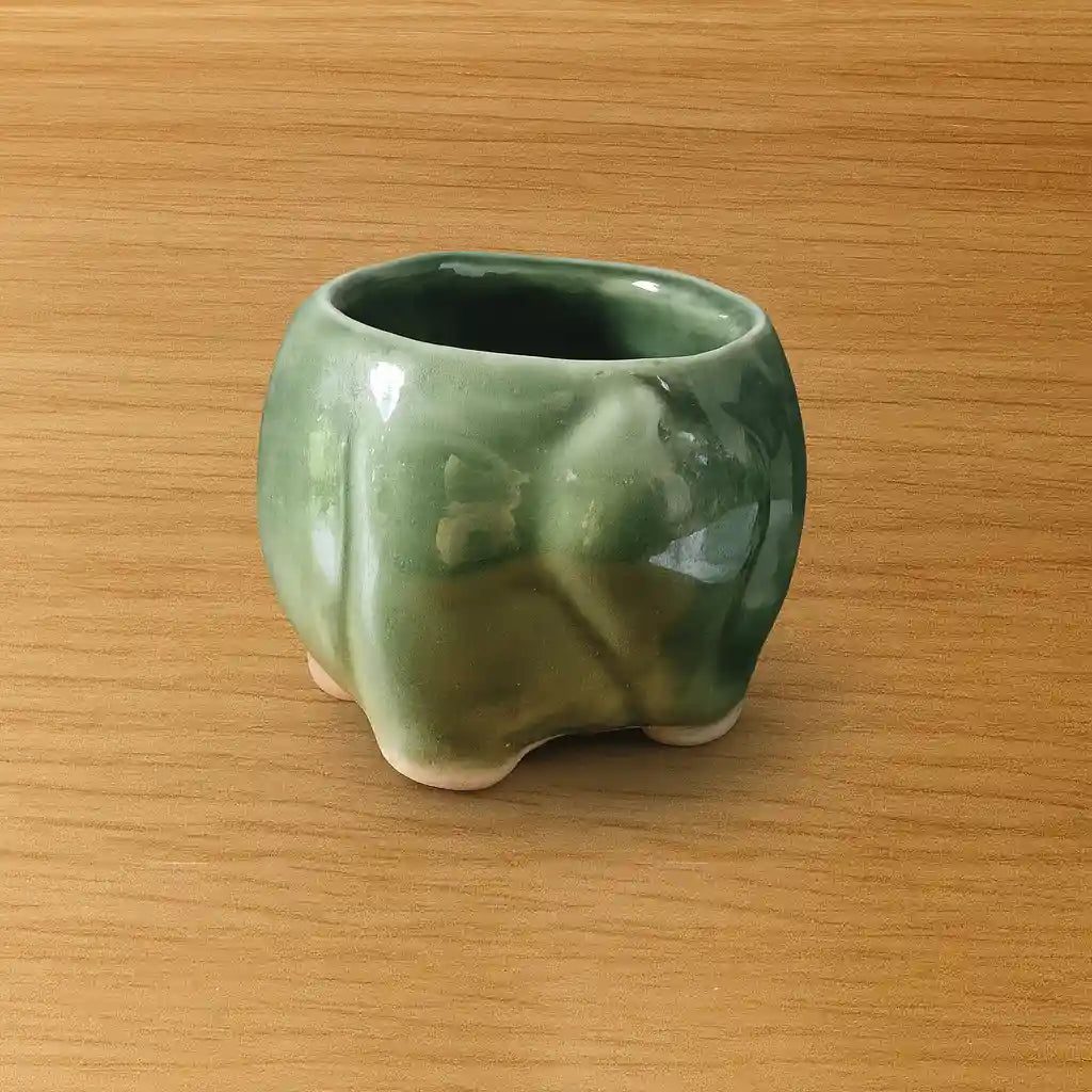 Small Dark Green Elephant Ceramic Planter