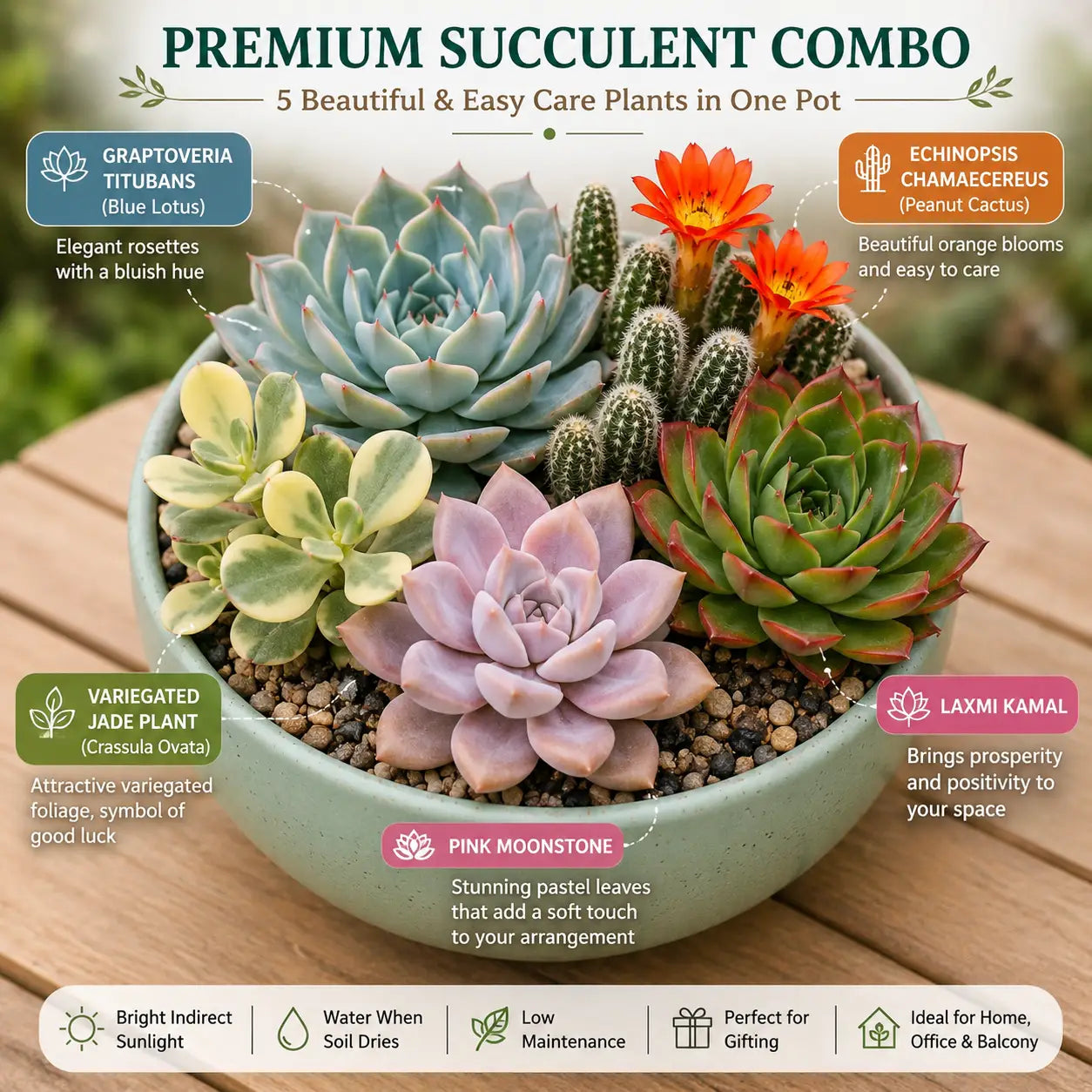 Premium Lucky Succulent Bowl Combo (Pack of 5)