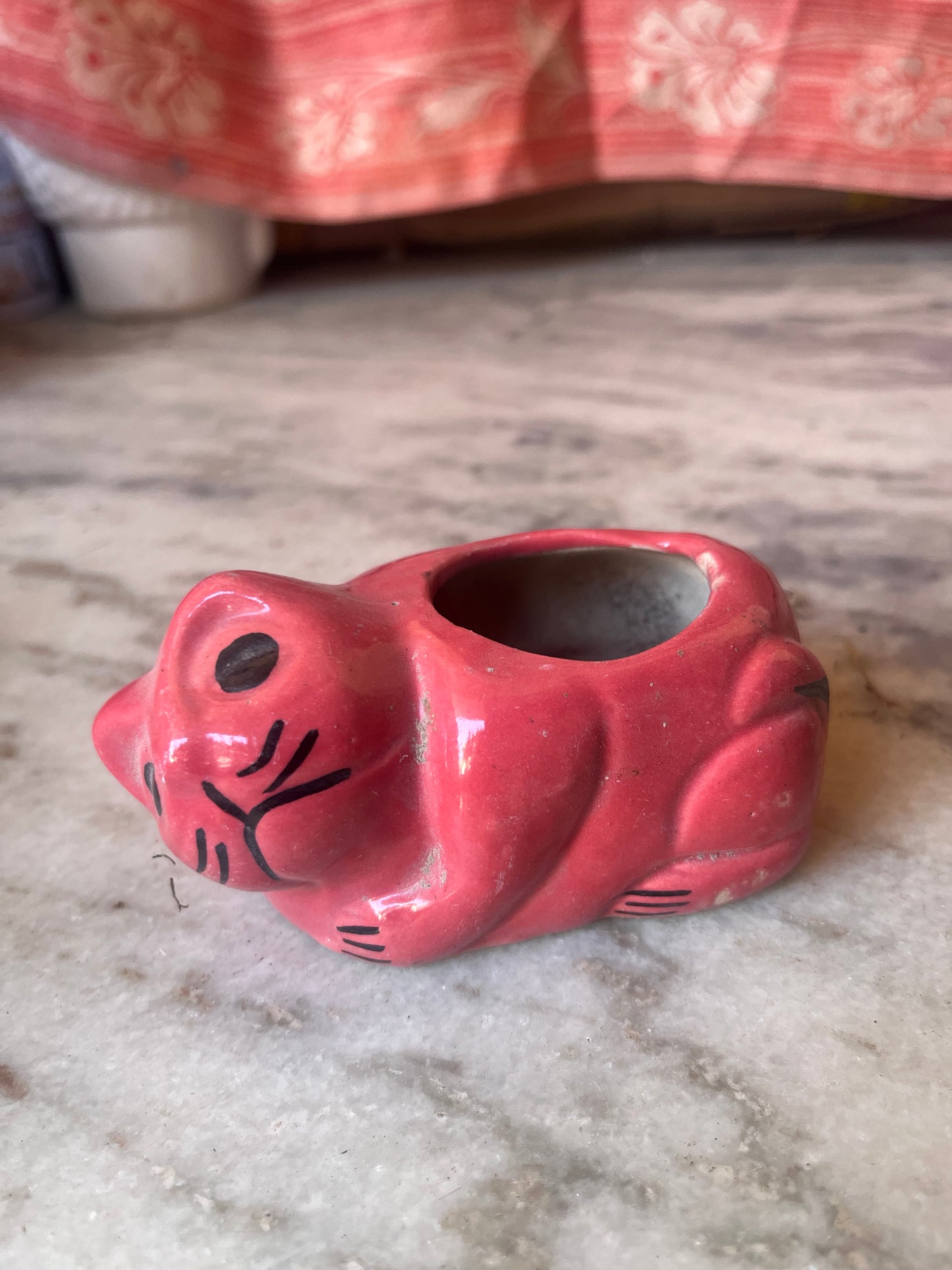 Red cat ceramic planter