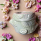 White Wooden leaf green pot