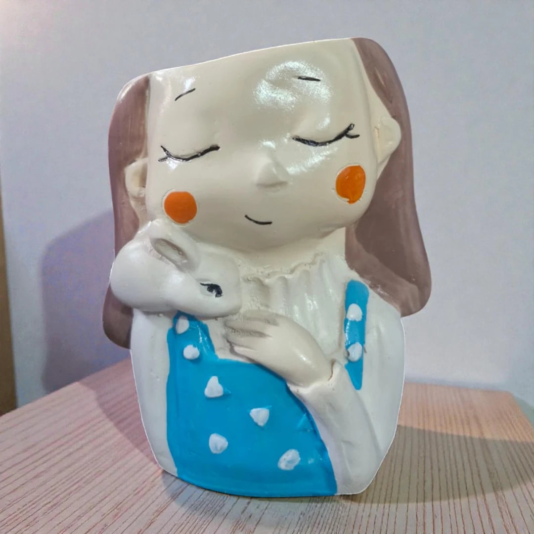 Girl With Rabbit Planter