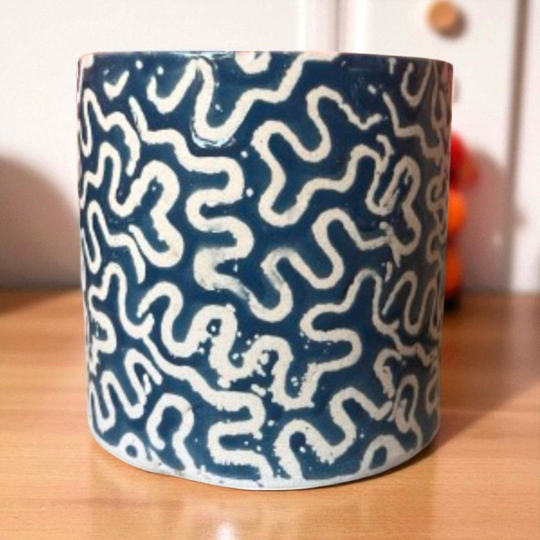 Purple and White Cylindrical ceramic pot