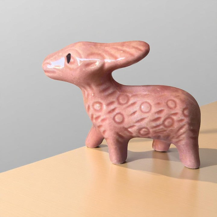 Deer pink ceramic miniature