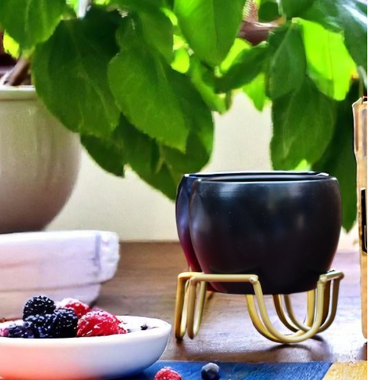 Small Black Pot in Zig Zag Stand 1107 A