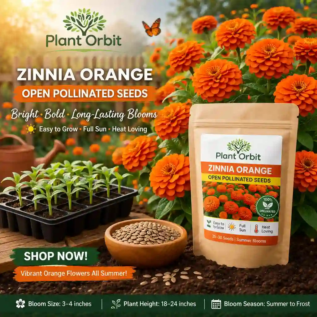 ZINNIA ORANGE OPEN POLLINATED SEEDS