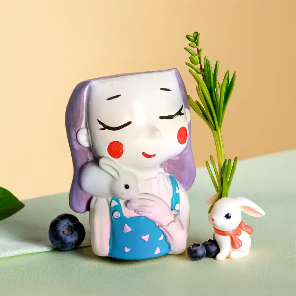 Girl With Rabbit Planter