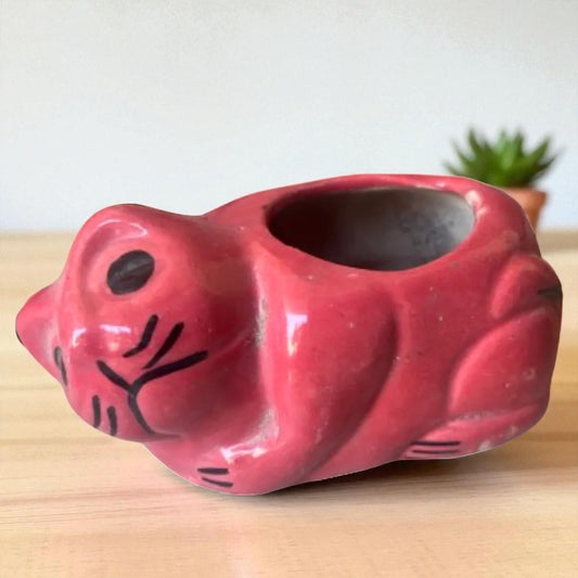 Red cat ceramic planter