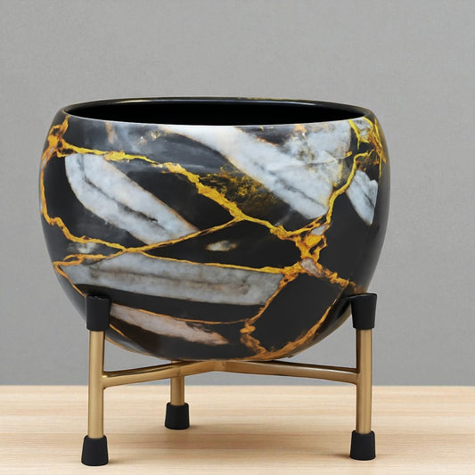Black & White Marble Apple Meena Pot 1006 T