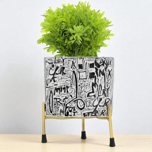 Black and White Cylindrical Pot with Stand