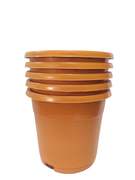 Plastic Pot Brown Color 4 Inch (Set of 5)